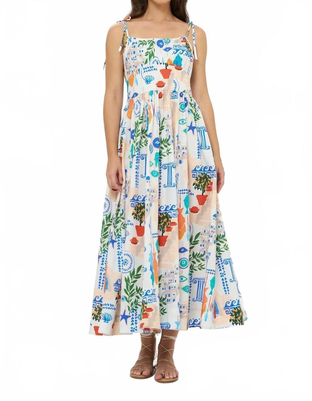 NEW OLIPHANT scarlett a-line maxi dress in corfu blue